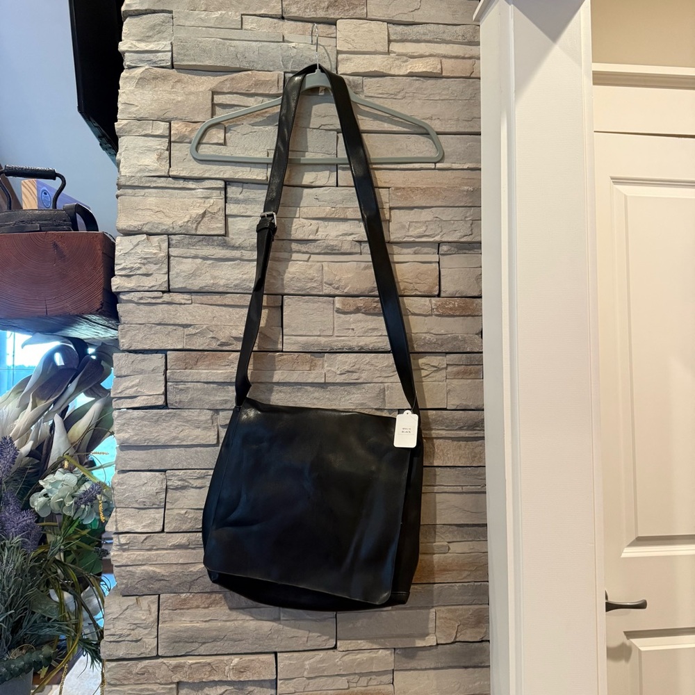 Milleni Black Genuine Leather Purse Satchel Shoulder Bag Tote Large 14 X 13